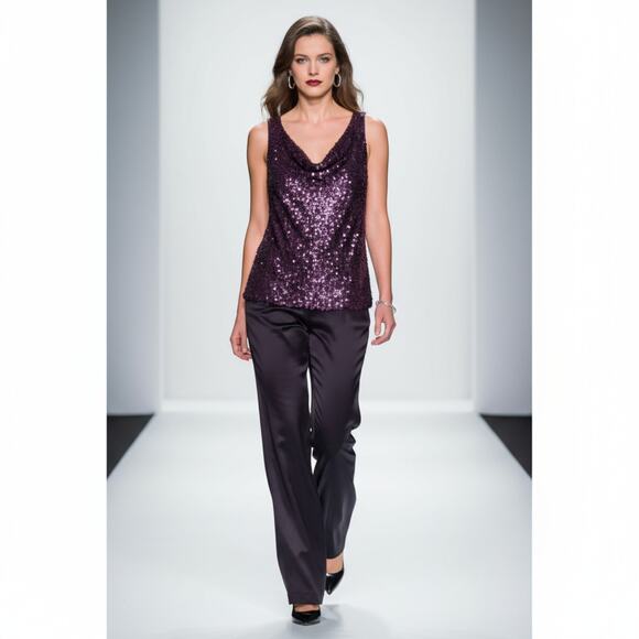 DS by Debbie Shuchat Sequin Tank Top Women's Size M Purple Sleeveless Party Cami - Picture 6 of 16